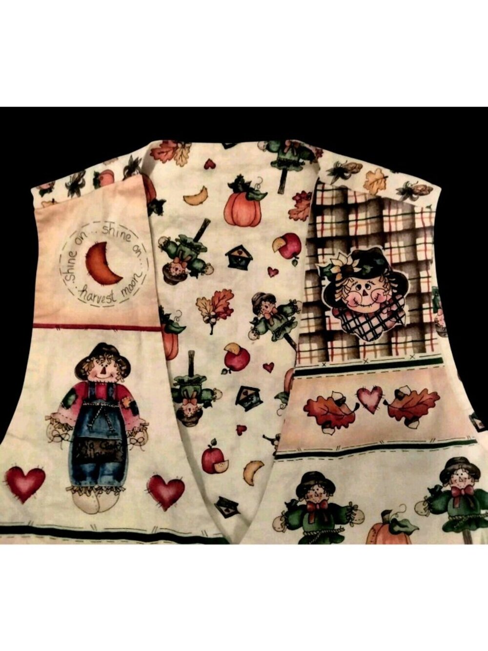 Fall Autumn Harvest Women's L Vintage Vest Reversible Scarecrow Cat Granny Fall - Picture 2 of 6
